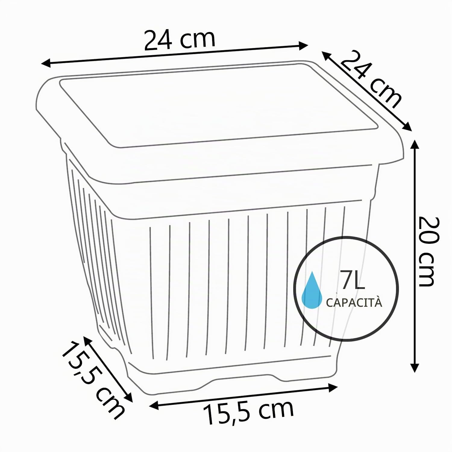 IMJ-Global Set di 10 Vasi e Sottovasi Quadrati Terra in Plastica 24x24x20 cm da Interno Esterno Colore Nero Design Classici