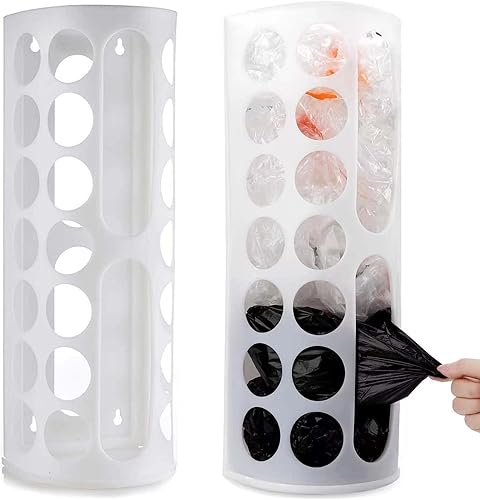 Lunies Soporte para bolsas de plástico, dispensador de bolsas de comestibles de montaje en pared, organizador de almacenamiento de bolsas de basura,