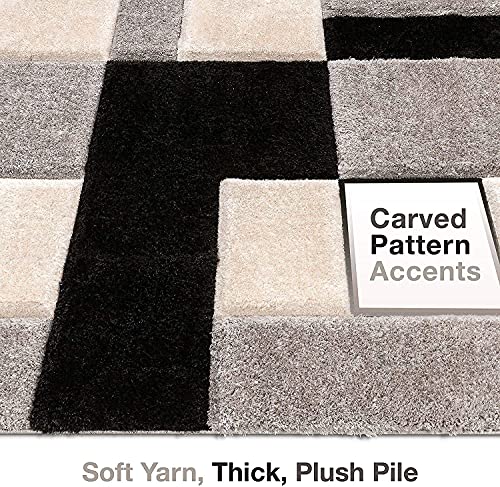 Image of Anti Slip Soft Shaggy Carpets for Living Room Bedroom Hall Kitchen Home Modern Fluffy Rugs Size 3x5 Feet Color Black Box