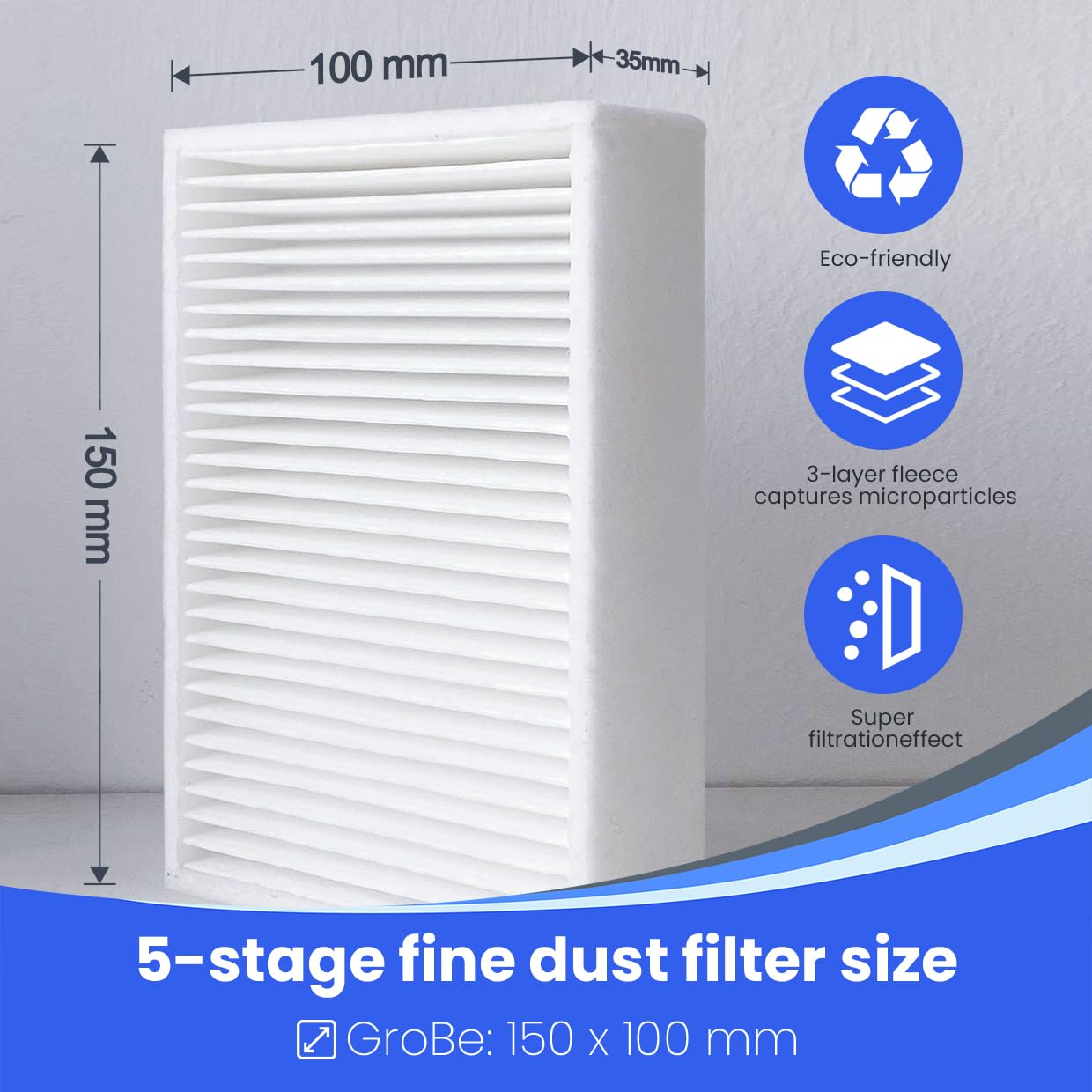 effektiver Feinstaubfilter für Laserdrucker, 150 x 100 mm, 2 Stück