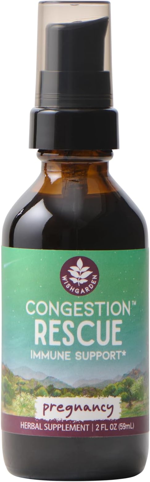 WishGarden Herbs Congestion Rescue Immune Support for Pregnancy - Soothes Sore Throats, Upper Respiratory Tract and Sinuses, Supports a Healthy Fever Response, Safe for Pregnancy & Postpartum, 2oz