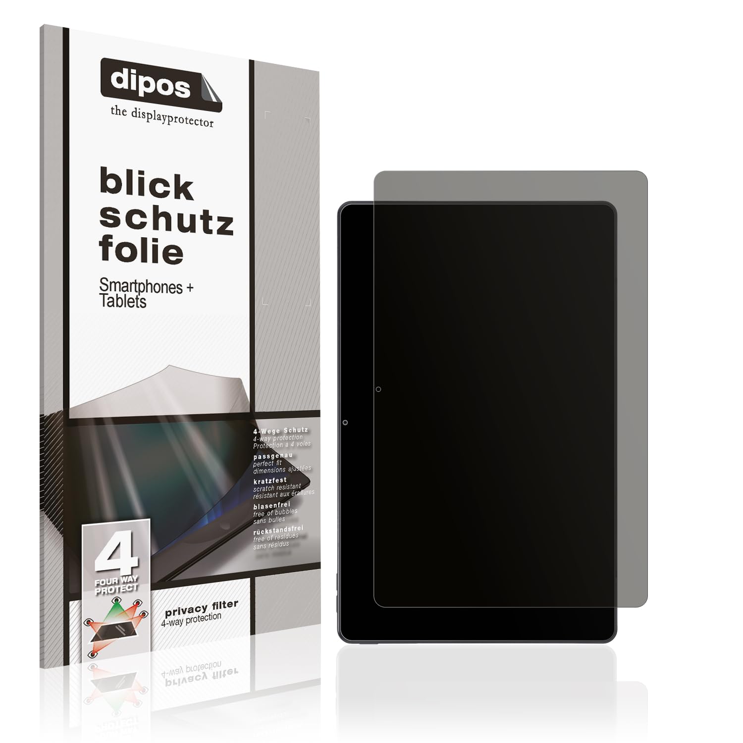 dipos Blickschutzfolie für Lenovo Yoga Tab Plus TB520FU | Displayschutz matt mit 4-Wege Sichtschutz-Effekt, Privacy Filter, passt perfekt, kratzfest, blasenfrei, selbstklebend
