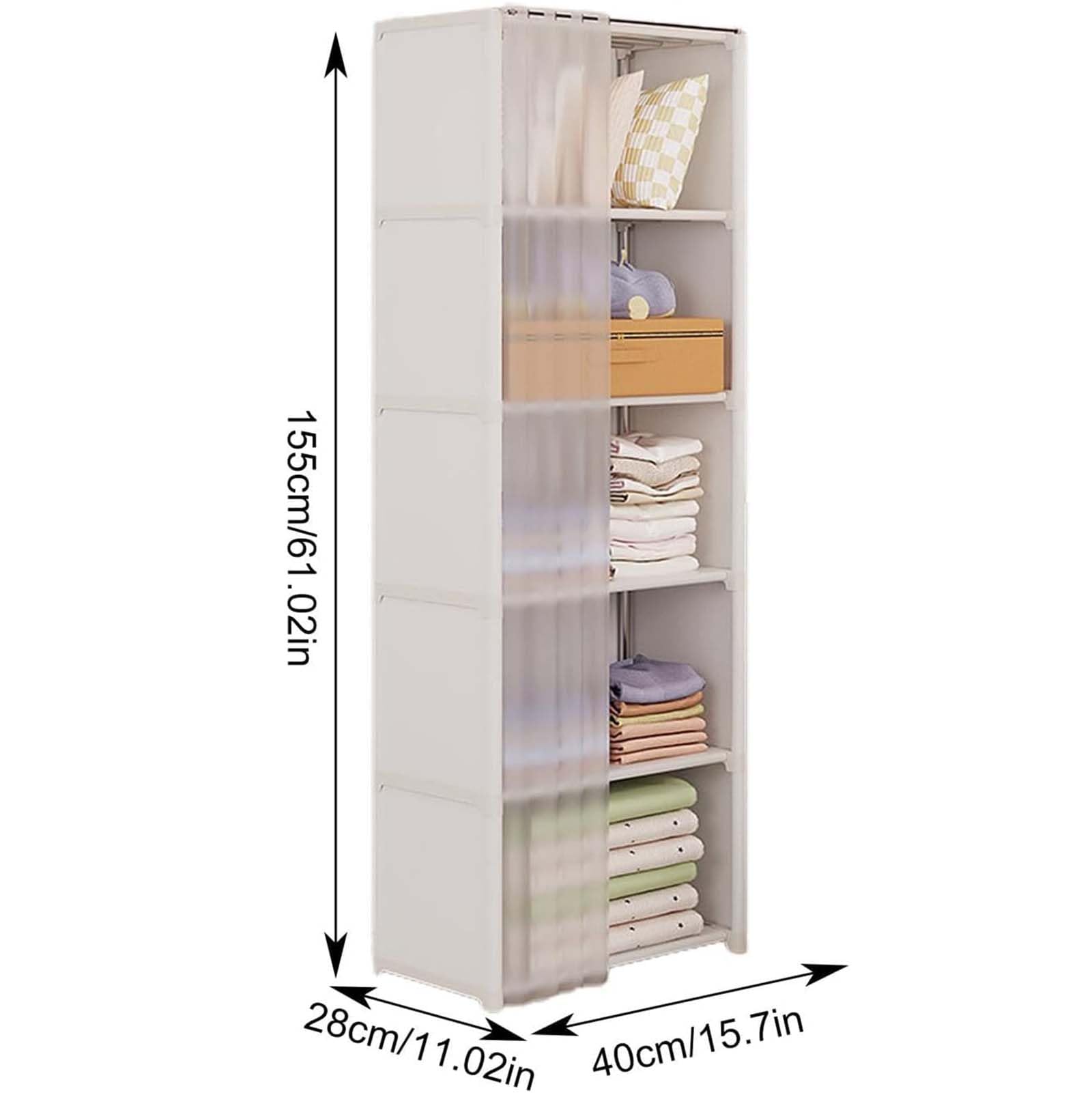 Generico Armadio in Stoffa Guardaroba Portatile Organizzatore per Guardaroba con Rivestimento in Tessuto Non Tessuto Armadio Portatile con Ripiani per Camera da Letto,B,155 * 28 * 40cm