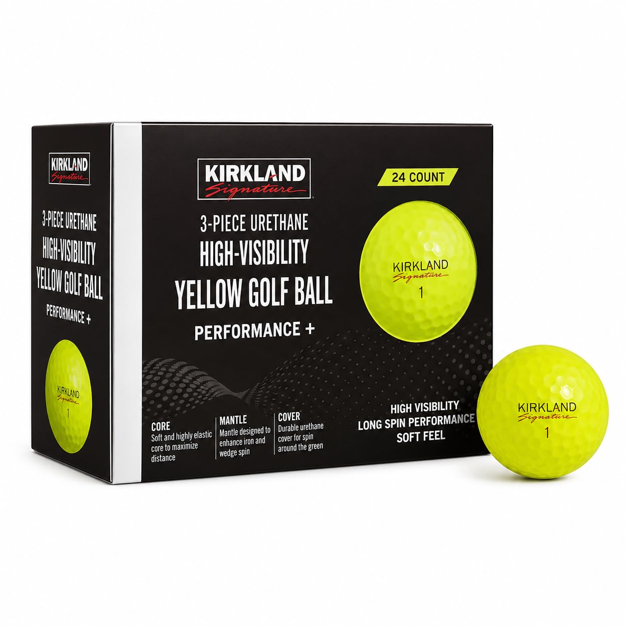 Kirkland Signature 3-Piece Golf Balls, Version 2.0, Yellow, 24-Pack