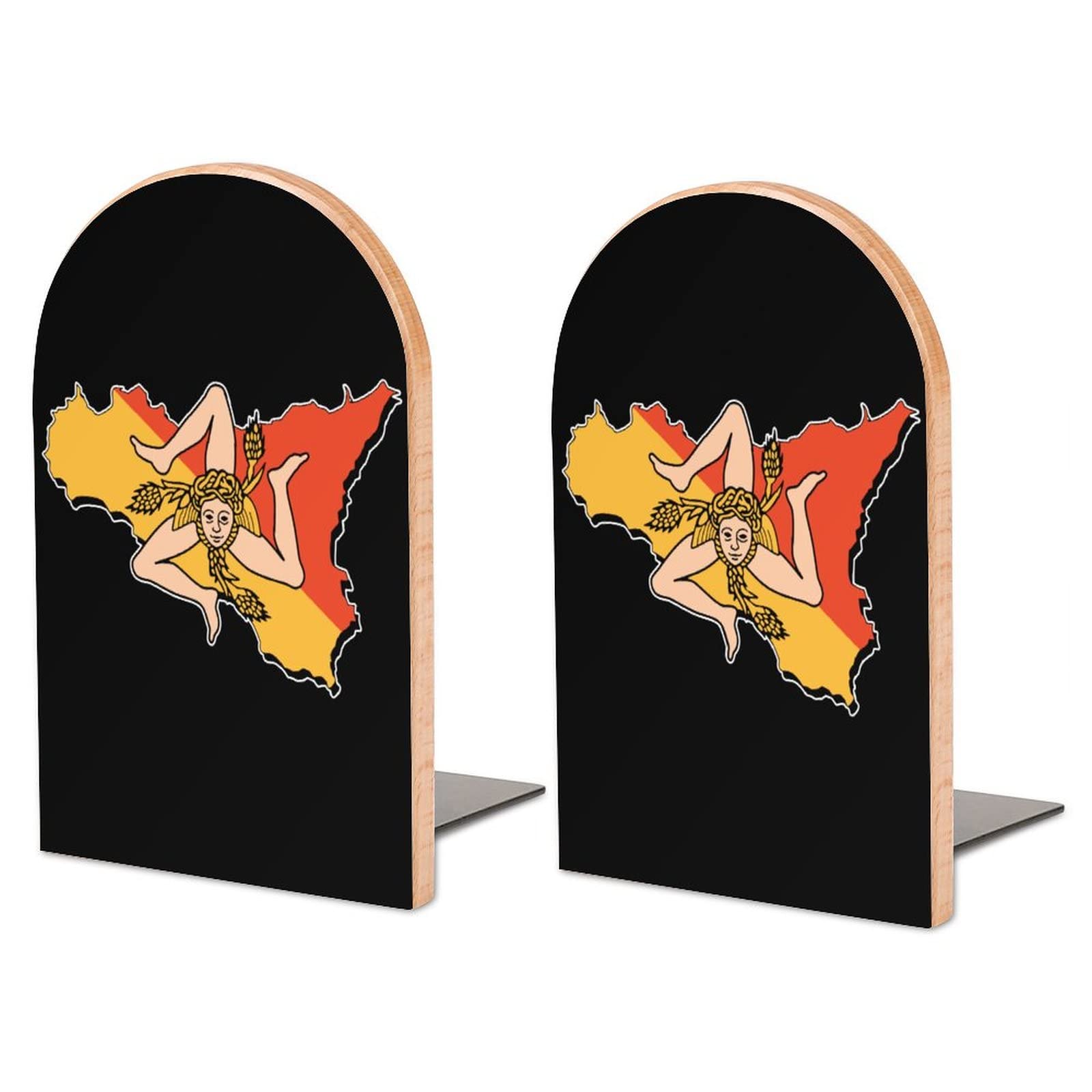 Flag of Sicily Bookends Heavy Duty Book Stand 1 Pair for Home Office Shelves Decorative