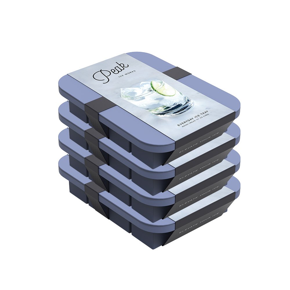 W&P Peak Silicone Everyday Ice Tray w/ Protective Lid | Blue, Set of 4 | Easy to Remove Ice Cubes | Food Grade Premium Silicone | Dishwasher Safe, BPA Free