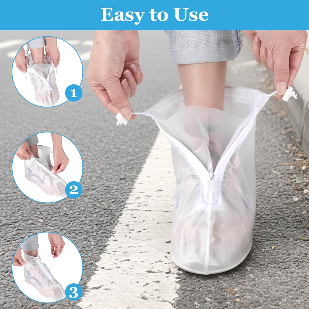 Copriscarpe Impermeabili, Travel Copre Scarpe, Suole Antiscivolo, Design con Cerniera, Riutilizzabili, Lavabile, Soprascarpe Impermeabile Pioggia Neve Fango, Unisex, Bianco - 4