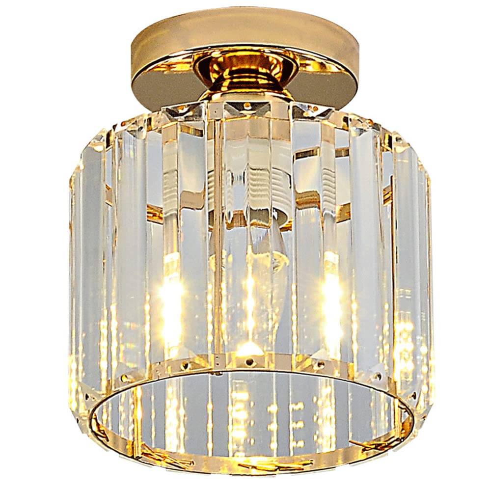 Hallway Light Shade for Ceiling Small Chandelier Ceiling Lights Flush Mount Ceiling Lighting Fixture Modern Crystal Ceiling Lamp for Kitchen Island Bedroom Bathroom,E27，Gold