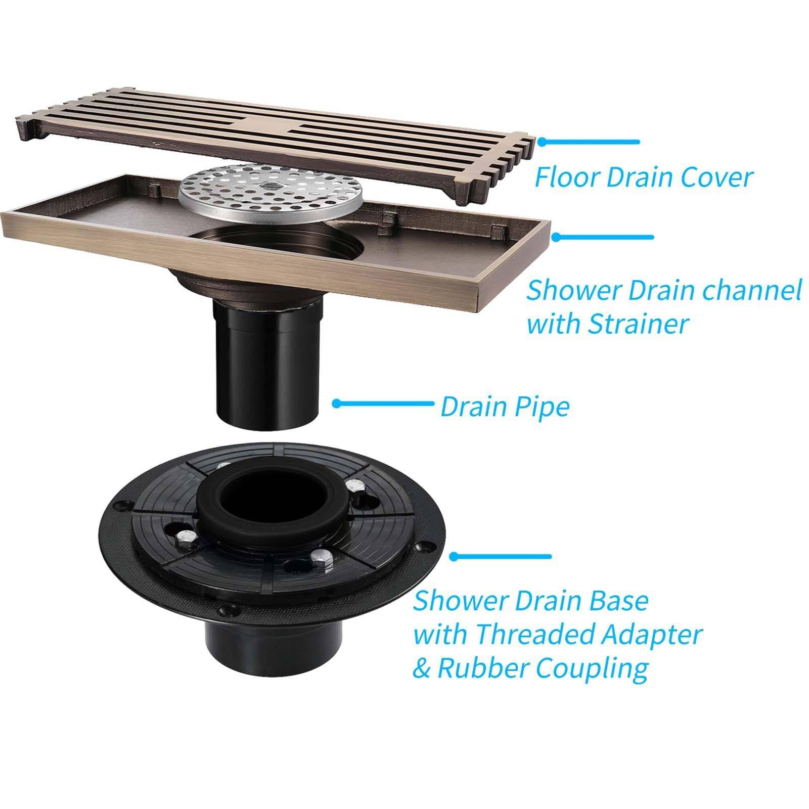Scarico Doccia a Pavimento Acciaio Inossidabile Piletta Doccia Rettangolo Piletta da Pavimento Rimovibile Scarico a Pavimento Bronzo Scarico del Pavimento 200 * 82mm Adatto per Balcone