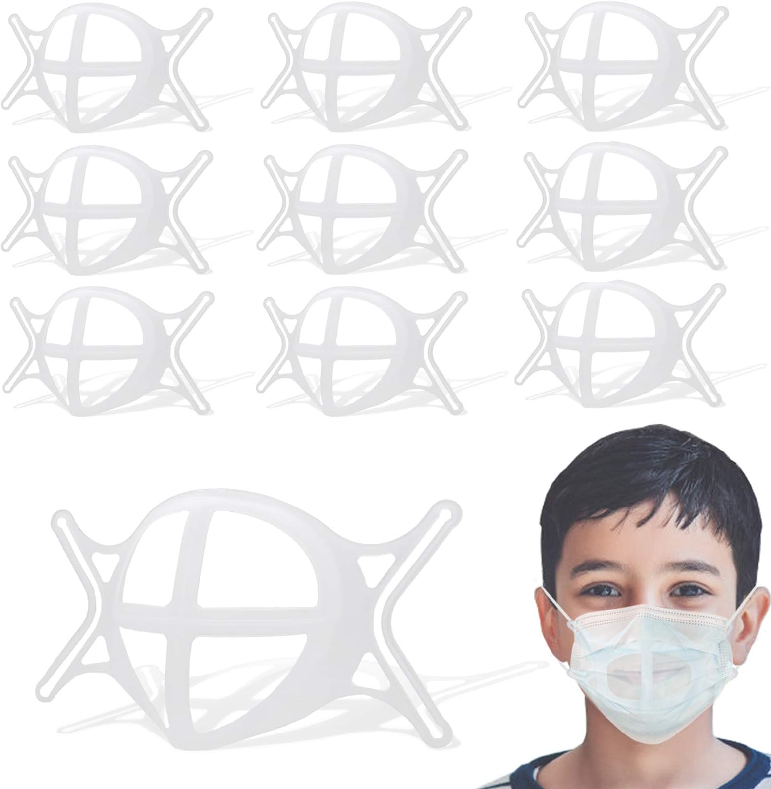 Shaboo Prints 10 Pack Mask Bracket for Kids Child 3D Inner Support With Ear Loops Internal Support Frame for Children,Reusable and Washable