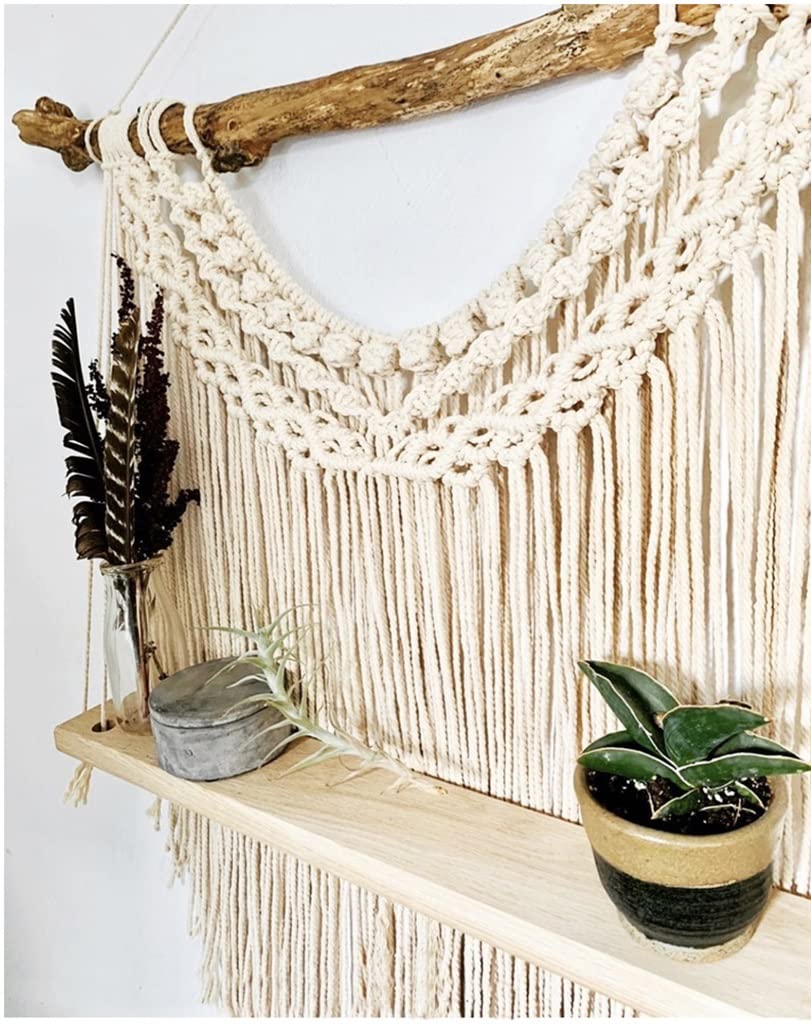 Tapices Macramé Tapiz de Pared Tejido a Mano de Estilo nórdico, decoración de Pared de Almacenamiento Tejida con Hilo de algodón de Palo de Madera Creativo