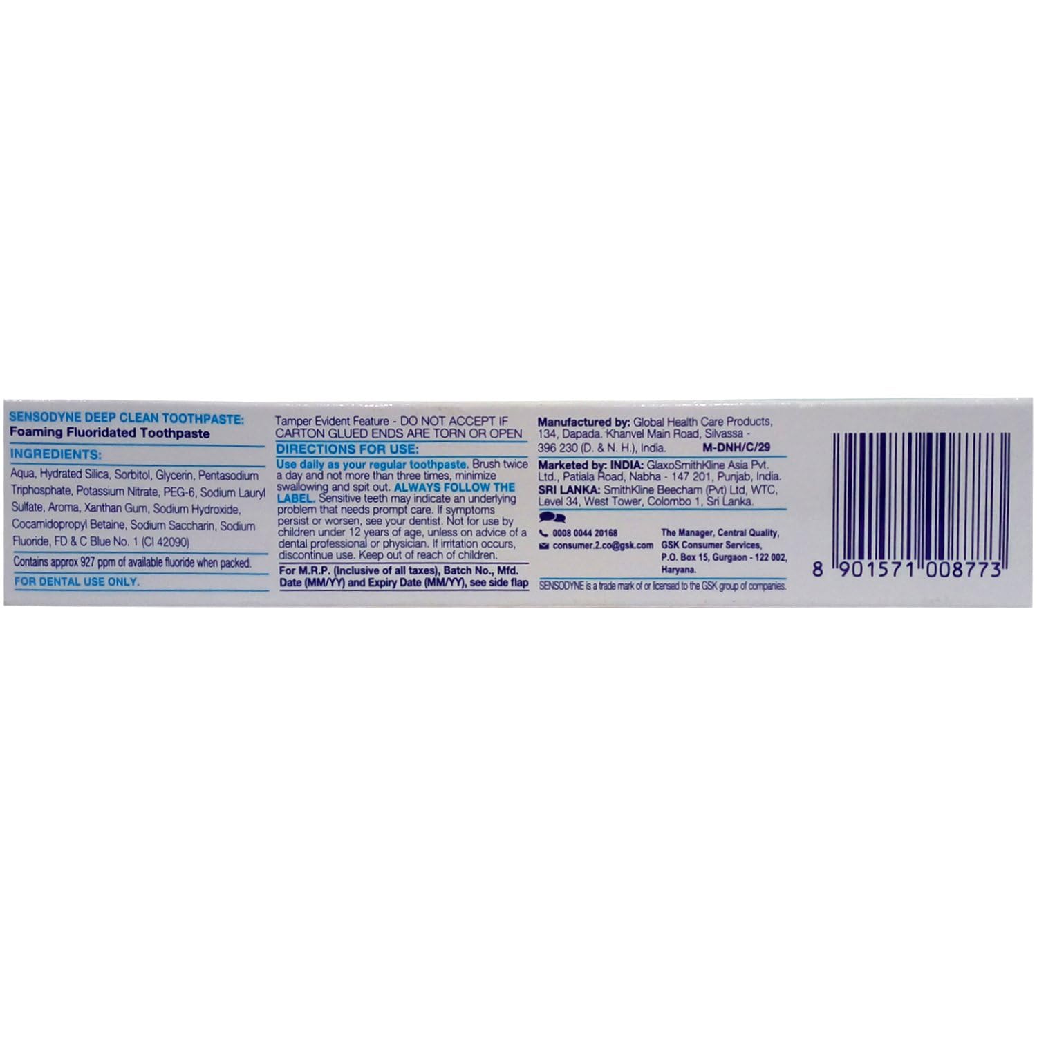 Sensodyne Deep Clean -Tube of 70 g Toothpaste