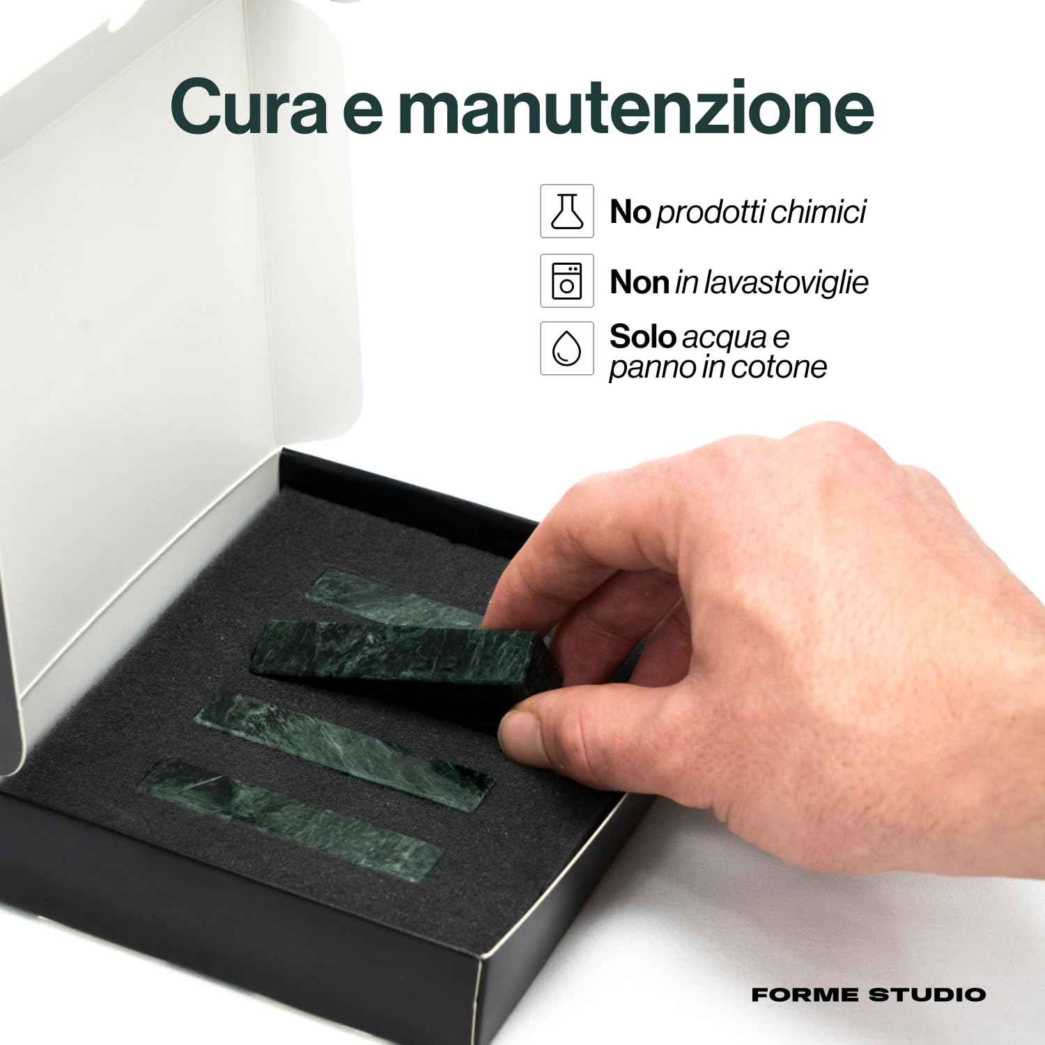 FORME STUDIO Set 4 Poggia Posate in Marmo Verde Guatemala – Supporto Elegante per Posate e Bacchette – Accessorio Artigianale da Tavola Made in Italy
