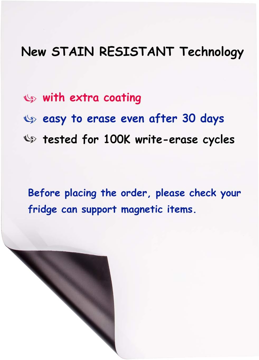 Prefer Green Magnetic Dry Eraser White Board Sheet for Kitchen Refrigerator with Stain Resistant Technology, Organizer & Planner Whiteboard 17” X 12”, Include 1 Eraser, 3 Markers & 6 Fridge Magnets