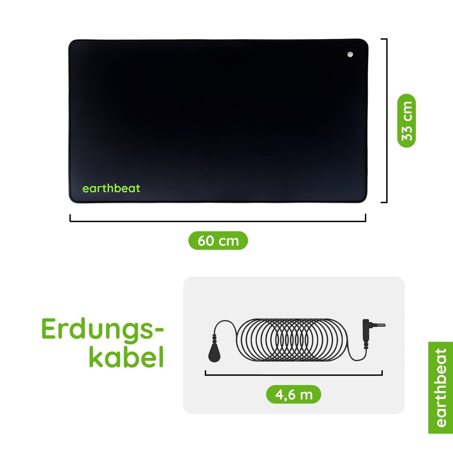 earthbeat Classic Erdungsmatte. Inklusive Schweizer Adapter. Kostenloses Grounding-Testkit. Natürliche Therapie für Schlafqualität, Wellness und Entzündungshemmung. Leitfähiges veganes Leder. 33×60 cm