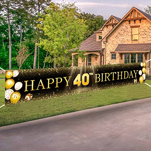 Image of TZSS Black & Gold 40th Birthday Banner Decorations - Extra Large 118 inchx20 inch Reusable Yard Sign for Men & Women, Over The Hill Party Decor Indoor Outdoor, 40 Year Old & Fabulous