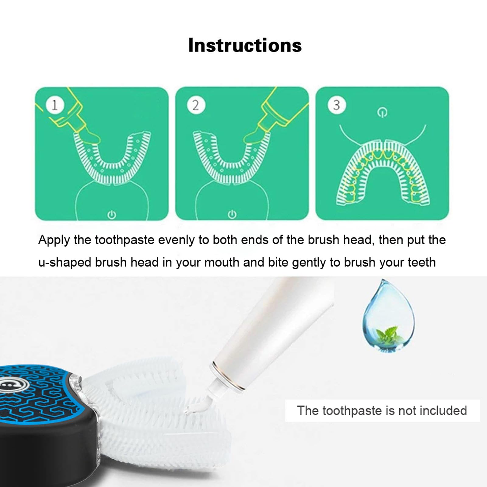 Cepillo de dientes automático, kit de blanqueamiento de dientes eléctrico de grado dental, equipado con dos cabezales de cepillo de dientes de repuesto, blanco