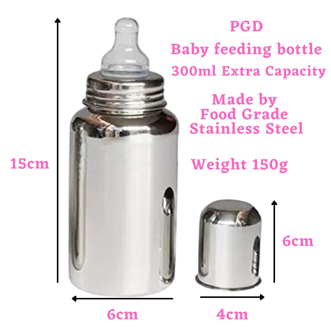 Buy PGD Premium Steel babyfeeding Bottle 300ml Regular Design for 1 Year Baby Mirror Finish Plain Silver Extra Large Regular 300ml Stand Steel Feeder Online at Low Prices in India Amazon.in