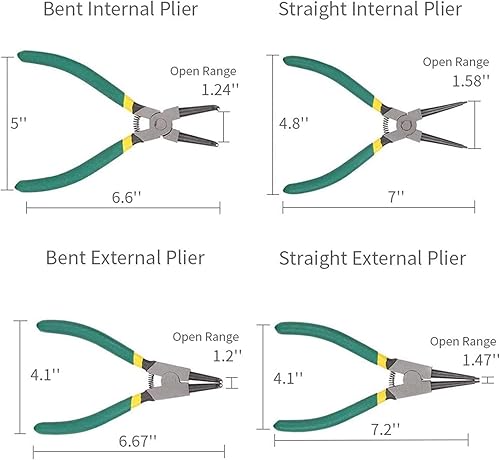 Miniatura 4 de Juego de 4 alicates de anillo a presión, juego de alicates de anillo de presión internosexternos de 7 pulgadas, alicates externosinternos