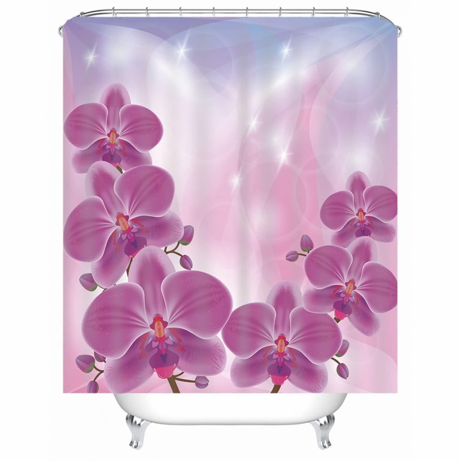 Rideau de douche rose à fleurs en tissu lavable pour créer une ambiance spa dans la baignoire