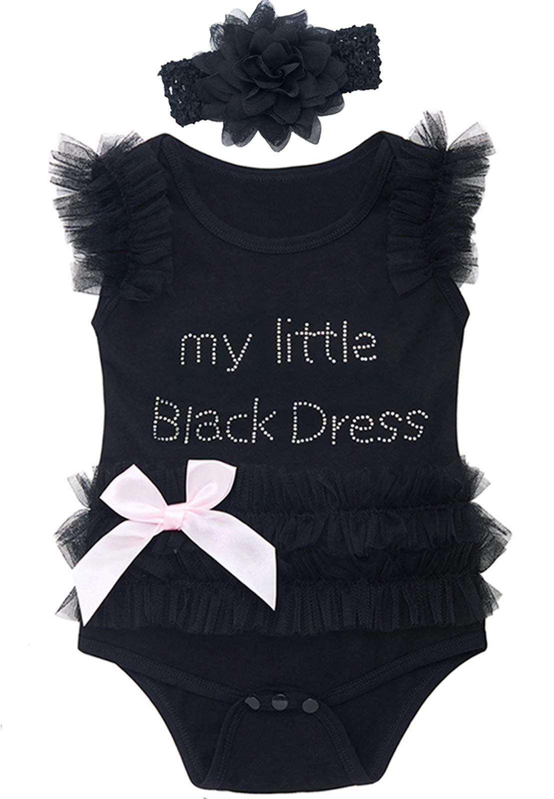 Mombebe Baby Girls' Lace Tutu Dress Bodysuit with Headband (0-3 Months, Black)