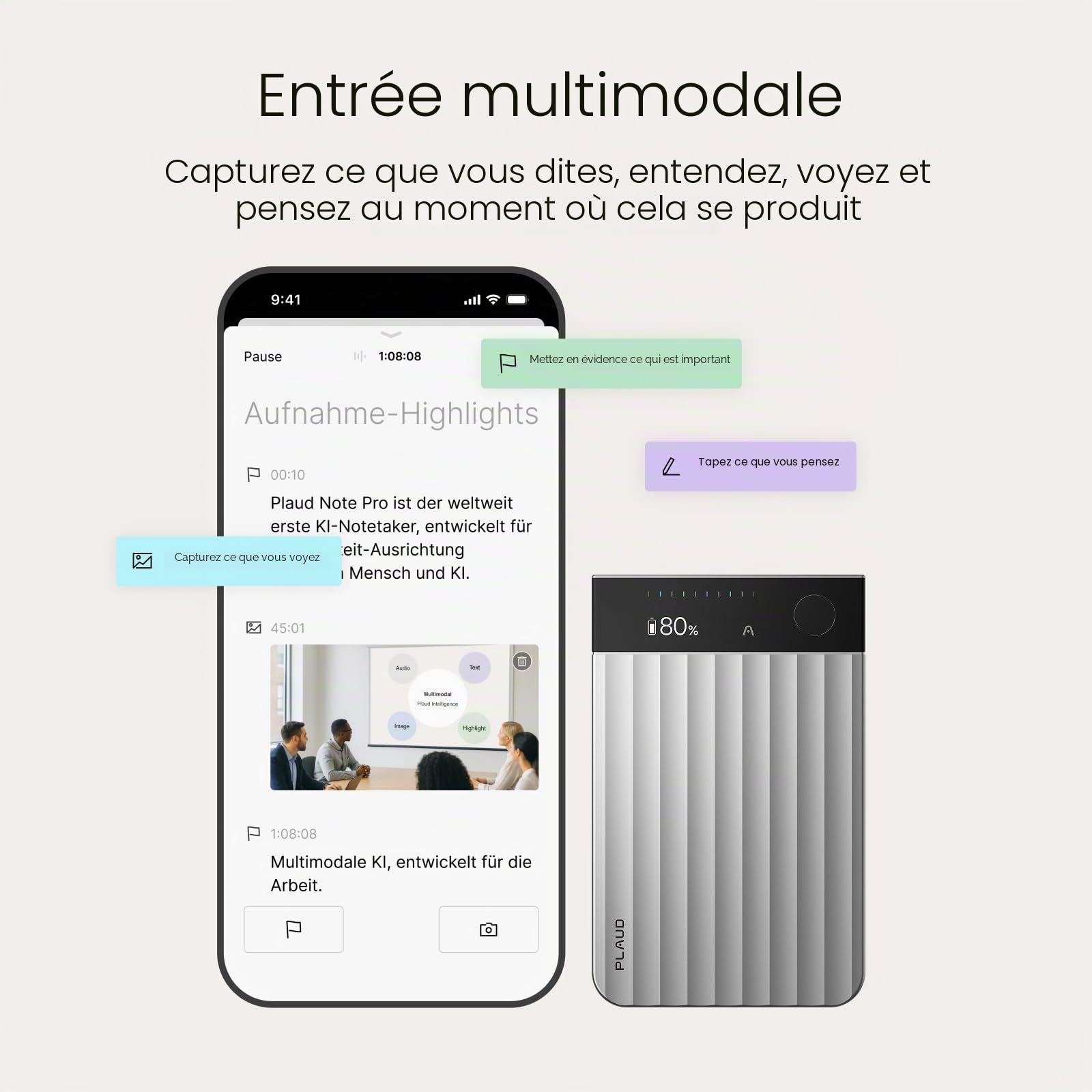Plaud Note Pro et Housse Magnétique en Bundle (Bleu Foncé), Enregistreurs Vocal IA avec Transcription et Résumé AI Dictaphone Enregistreur Audio pour Cours Réunions