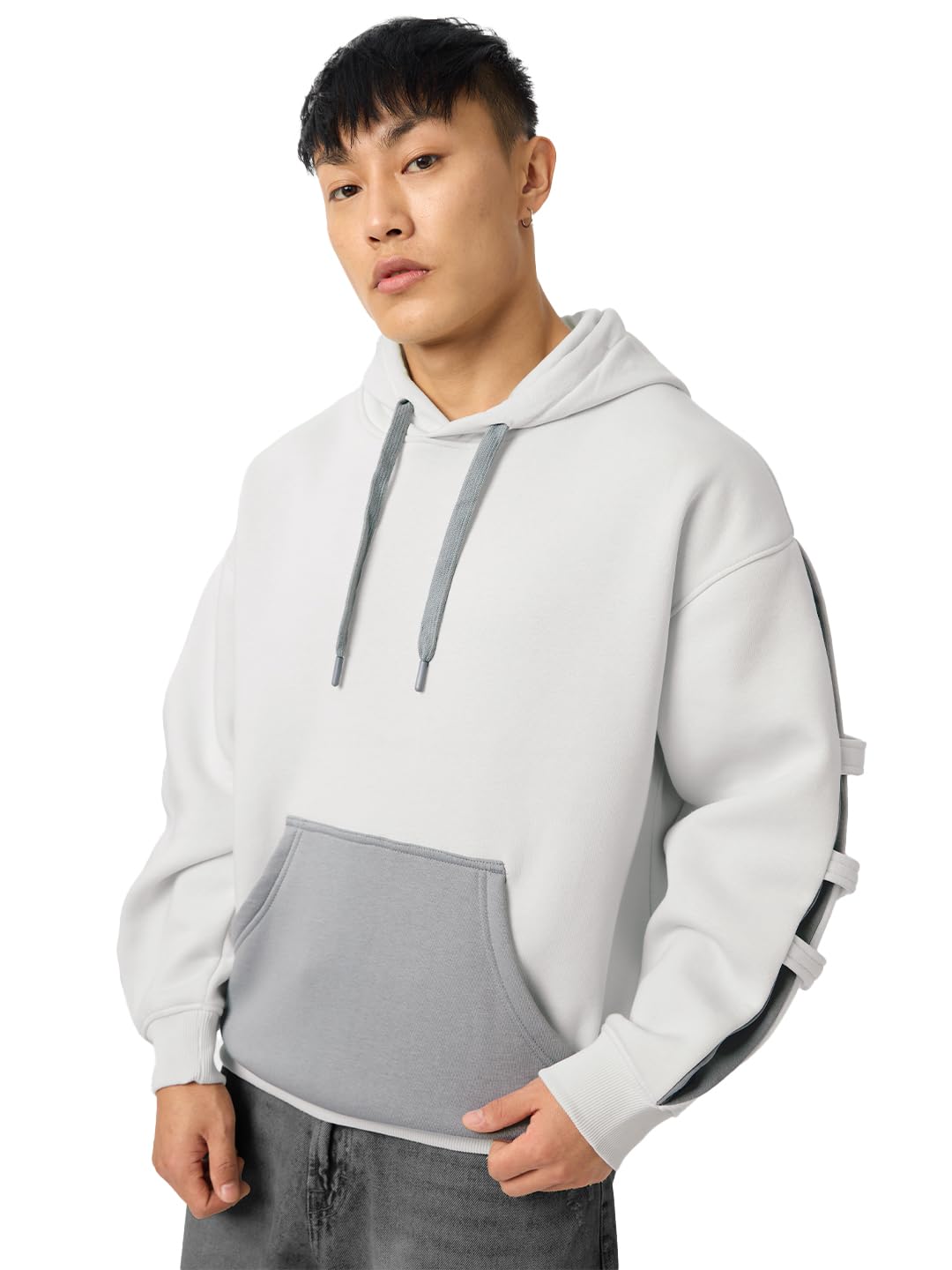 The Souled Store Galactic Grey Men and Boys Long Sleeves Hooded Neck Solid Cotton Blend Oversized Hoodies-picture-39