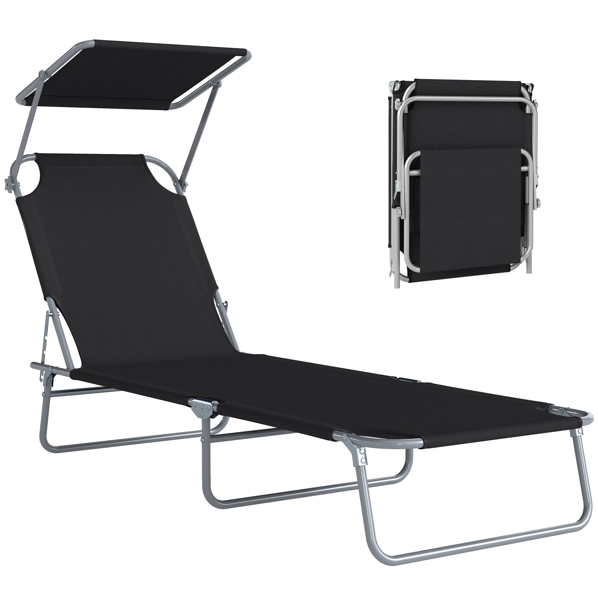 Outsunny Black Reclining Sun Lounger Folding Chair