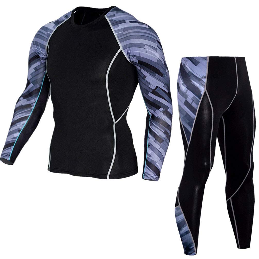 Męski zestaw odzieży sportowej z nadrukiem fitness dres do biegania stroje sportowe trening kolarski siłownia jogging kompresyjna koszula i spodnie dresowe legginsy, Kolor 2, XL