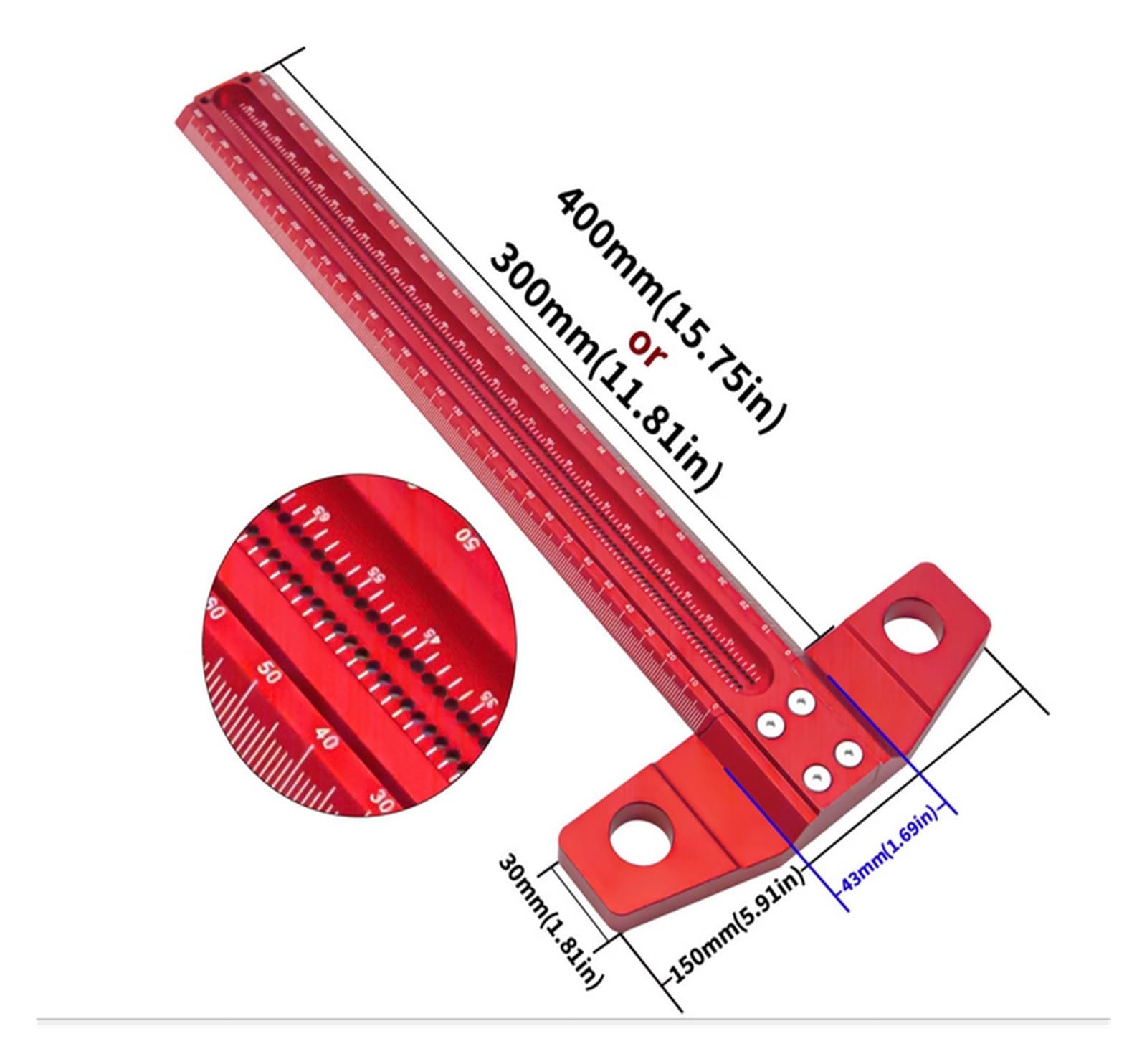 1 szt. 300 600 mm precyzyjne znakowanie T-Linijka ze stopu aluminium, do obróbki drewna, przekreślona linijka do wycinania otworów (400 mm)