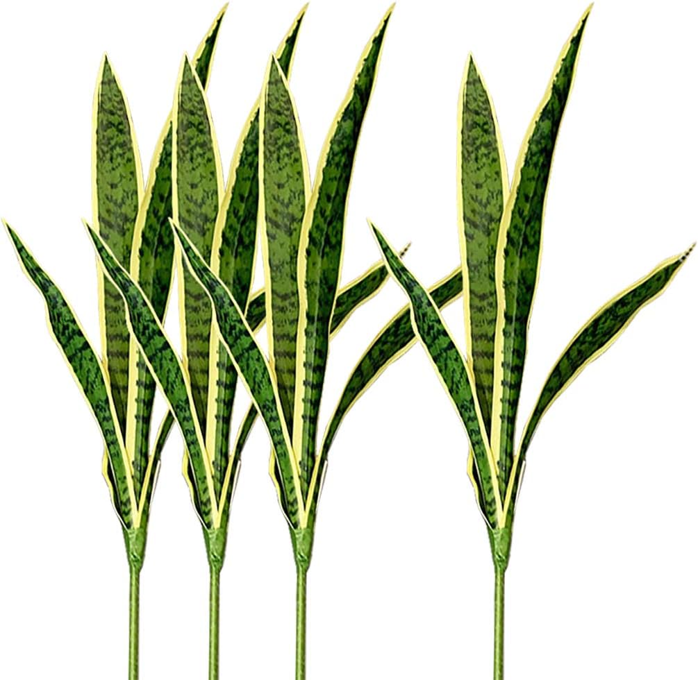 Ollain 4 PCS Artificial Sansevieria Plants 30 Inch Tall Fake Snake Faux Plant for Indoor and Outdoor Home Garden Office Store Decoration (Yellow Edge)