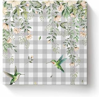 Spring Flowers Paint by Numbers Watercolor Beige Floral Falling Green Leaf Birds Grey Plaid Painting on Canvas Kit for Adults Beginners Wooden Frame Easy to Paint DIY for Home Wall Decor, 20" Wx20" L