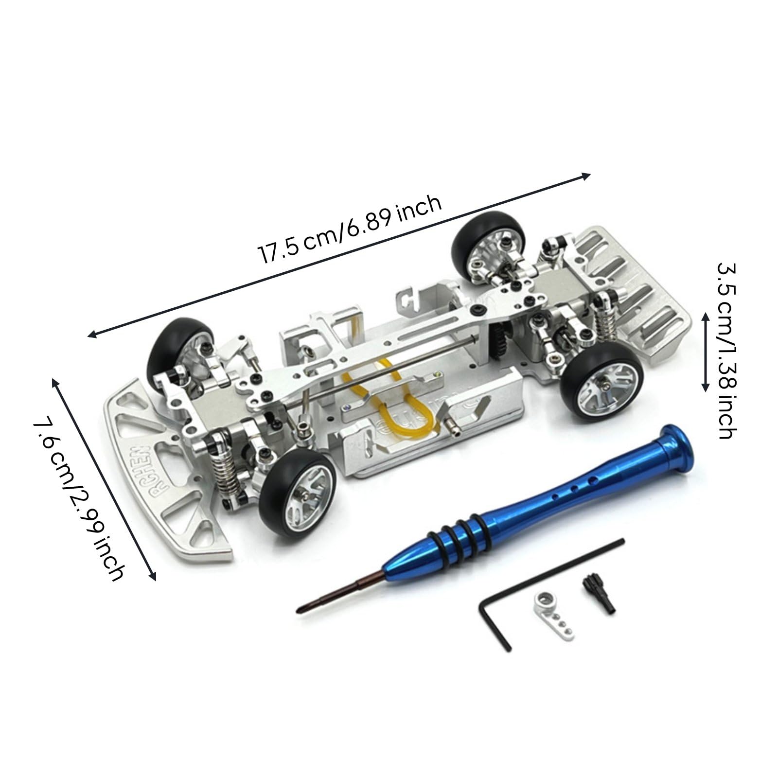 Chasis Eléctrico para Coche RC Carcasa Bastidor Marco Estructura de Metal con Cuerpo de Aluminio y Engranajes de Acero Base Ajustable 175mm×76mm, Plata