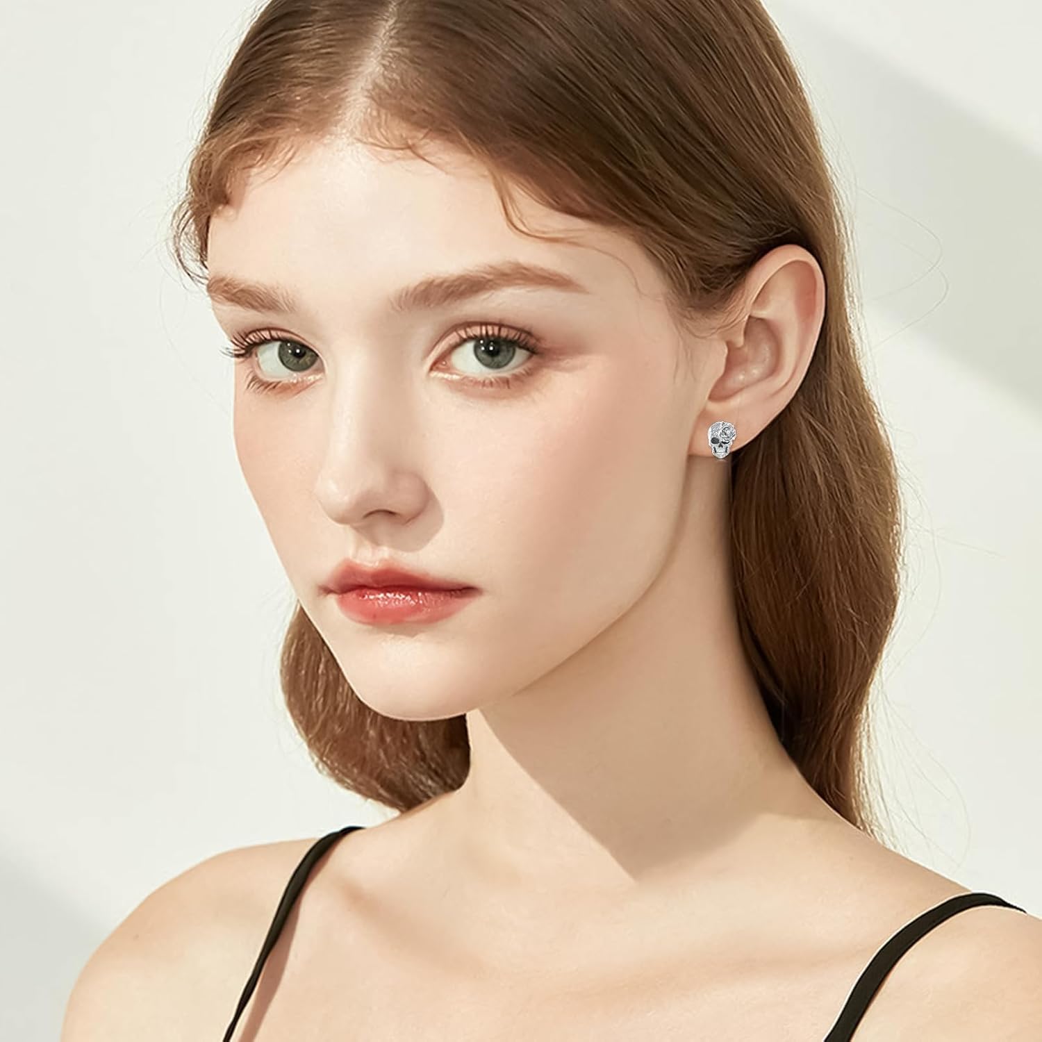 Skull Earrings Studs 925 Sterling Silver Skeleton Earrings for Men Women Hypoallergenic Goth with Rose Jewelry Hallloween Party Cosplay - Image 4