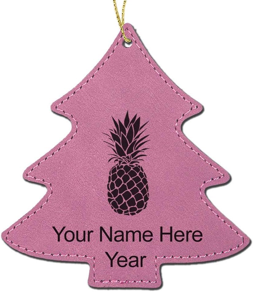 LaserGram Personalized Christmas Ornament, Pineapple, Faux Leather, Custom Laser Engraved Gift Idea (Tree Shape, Dark Brown)