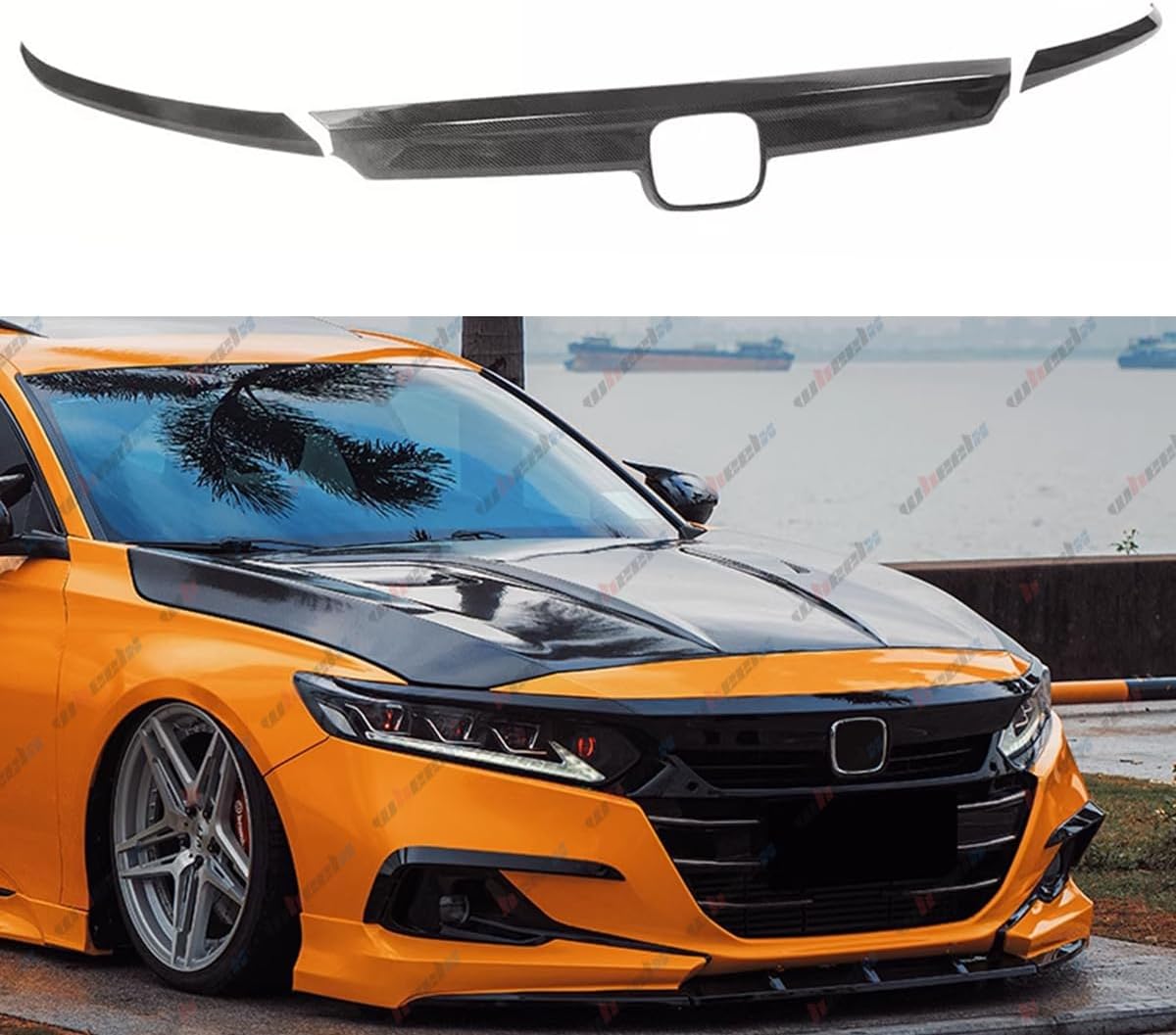 3Pcs Front Grille & Eyelid Cover Set, Compatible with 2021-2022 Honda Accord 10.5th Gen Sedan (Carbon Fiber Pattern)