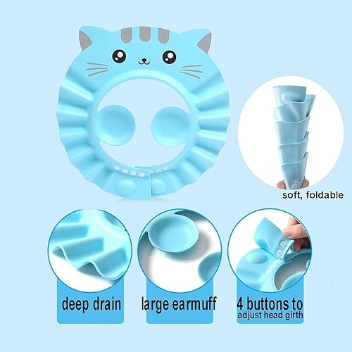 Miniatura 2 de Gorro de champú para bebé, impermeable, gorra de baño ajustable con silenciador de orejas para bebés y niños pequeños