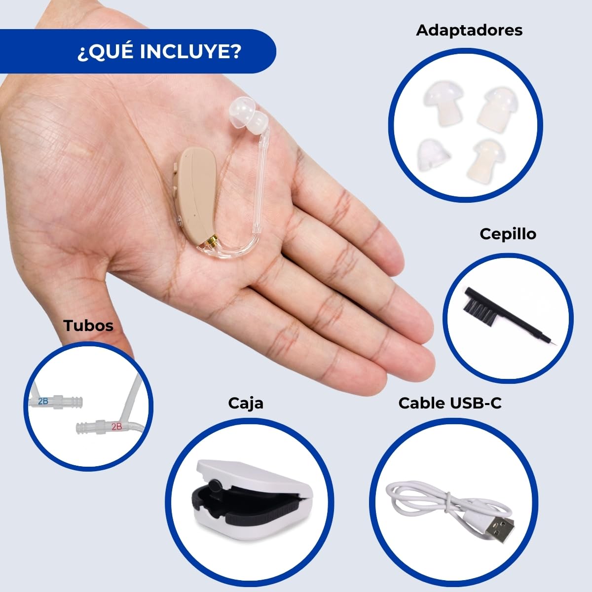 Mobiclinic®, Amplificador auditivo, Ear plus 1, Recargable, 5 niveles de volumen, Giro 360º para ambos oídos, 3 modos reducción ruido, Ligero y portátil, Incluye tapones recambios