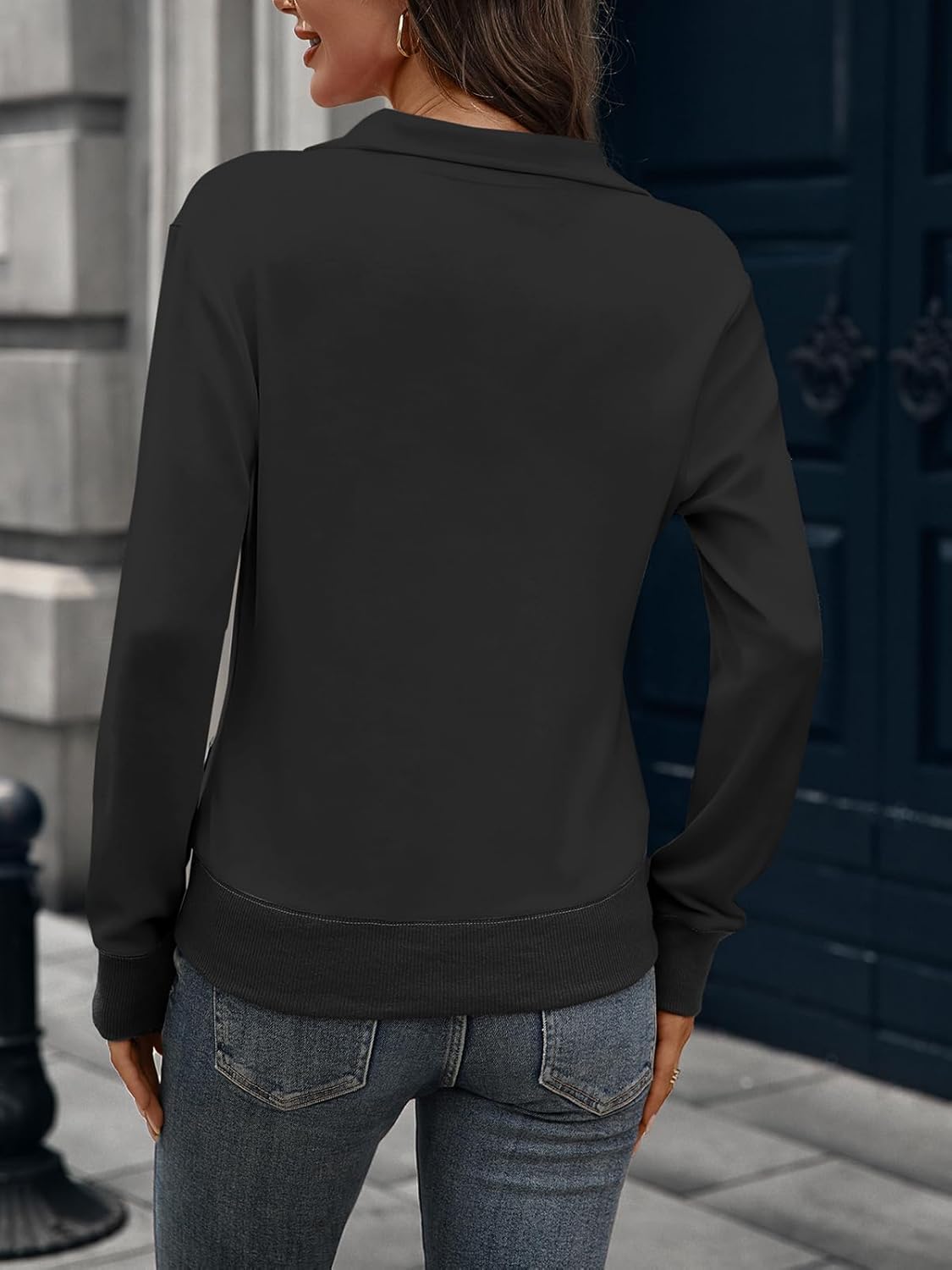 Women's Zip up Jacket Slim Fit Stand Collar Ribbed Long Sleeve Causal Sweatshirts Jacket with Pockets - Image 4