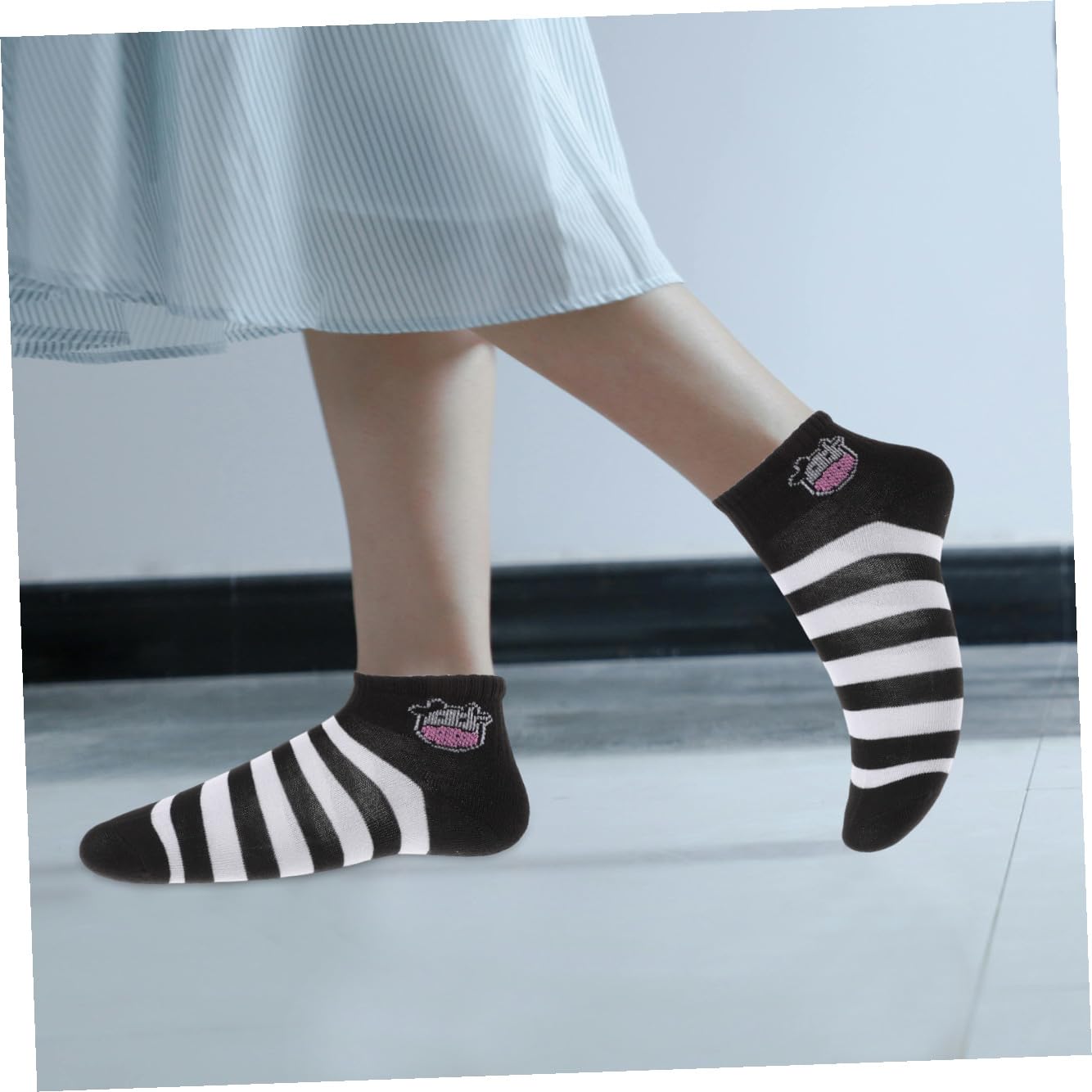 OUNONA 5 Pares Calcetines Cortos de Algodón con Estampado de Vaca Transpirables y Elásticos para Mujer y de Calcetines Cómodos y Divertidos para y Verano