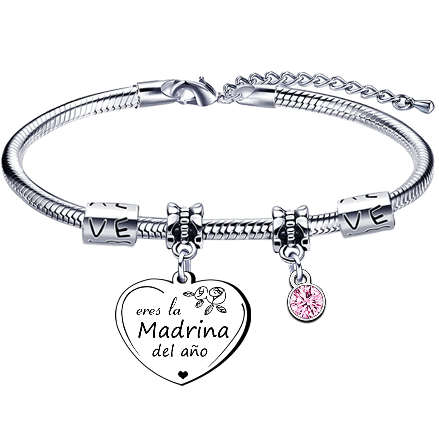 LKJHGF Regalos Madrina Pulsera de Madrina Pulsera de acero para mujer Colgante con grabado Eres la madrina del año Navidad de Regalo Cumpleaños Madrina