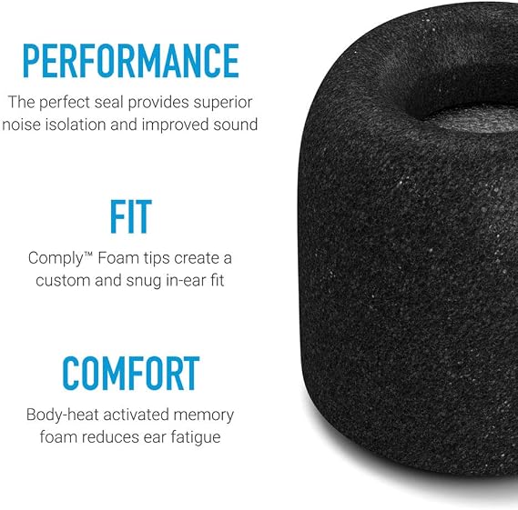 Comply Isolation Plus Memory Foam Ear Tips with WaxGuard, Black Small