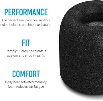 Comply Isolation Plus Memory Foam Ear Tips with WaxGuard, Black Small