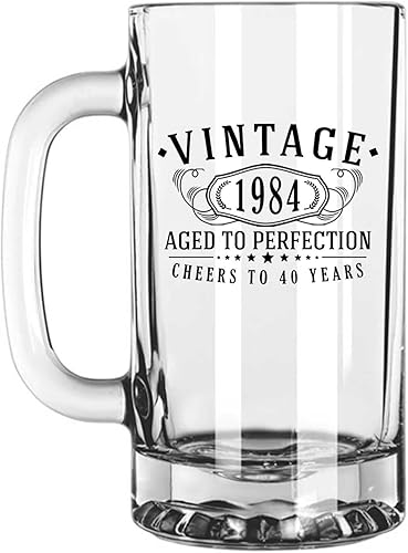 Taza de cerveza de vidrio vintage de 16 onzas con estampado negro de 16 onzas, regalos de feliz cumpleaños 40 para hombres y mujeres, saludos a los