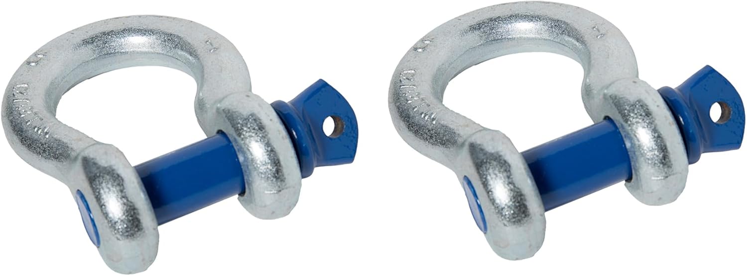 HiGear Pack of 2 Bow Shackle 1" inch D-Ring 51 Ton 102000 Lbs Max Break Strength WLL Working Load Limit 8.5 Tons 18700 lbs 1-1/8' Screw Pin Heavy Duty Lifting Rigging Recovery (Galvanized/Blue)