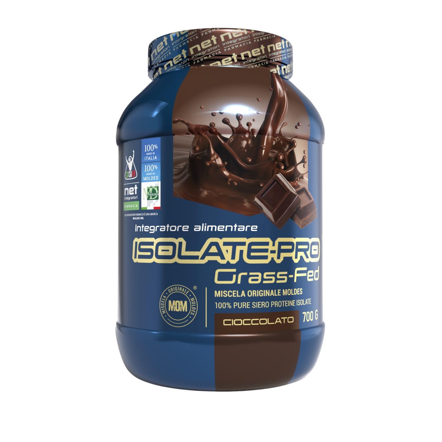 NET Integratori Farmacia ISOLATE PRO Grass Fed - 700g Cioccolato - Proteine Isolate Con EAA Aminoacidi Essenziali e BCAA - Massimizza La Sintesi Proteica e La Crescita Muscolare