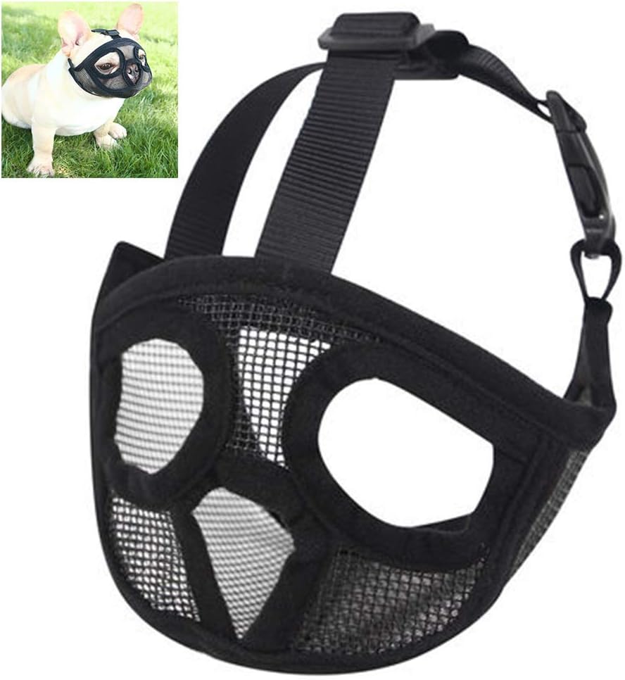 Stecto Dog Muzzles Adjustable Breathable Mesh Bulldog Muzzle for Dog Anti-Biting Chewing Barking
