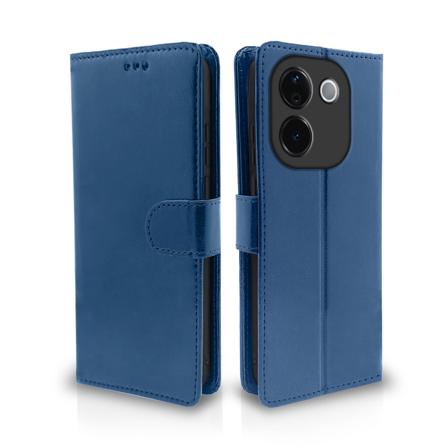 Pikkme Flip Cover Leather Finish | Inside TPU with Card Pockets | Wallet Stand and Shock Proof | Complete Protection Flip Case for Vivo T3 Pro 5G / iQOO Z9s Pro 5G (Blue)