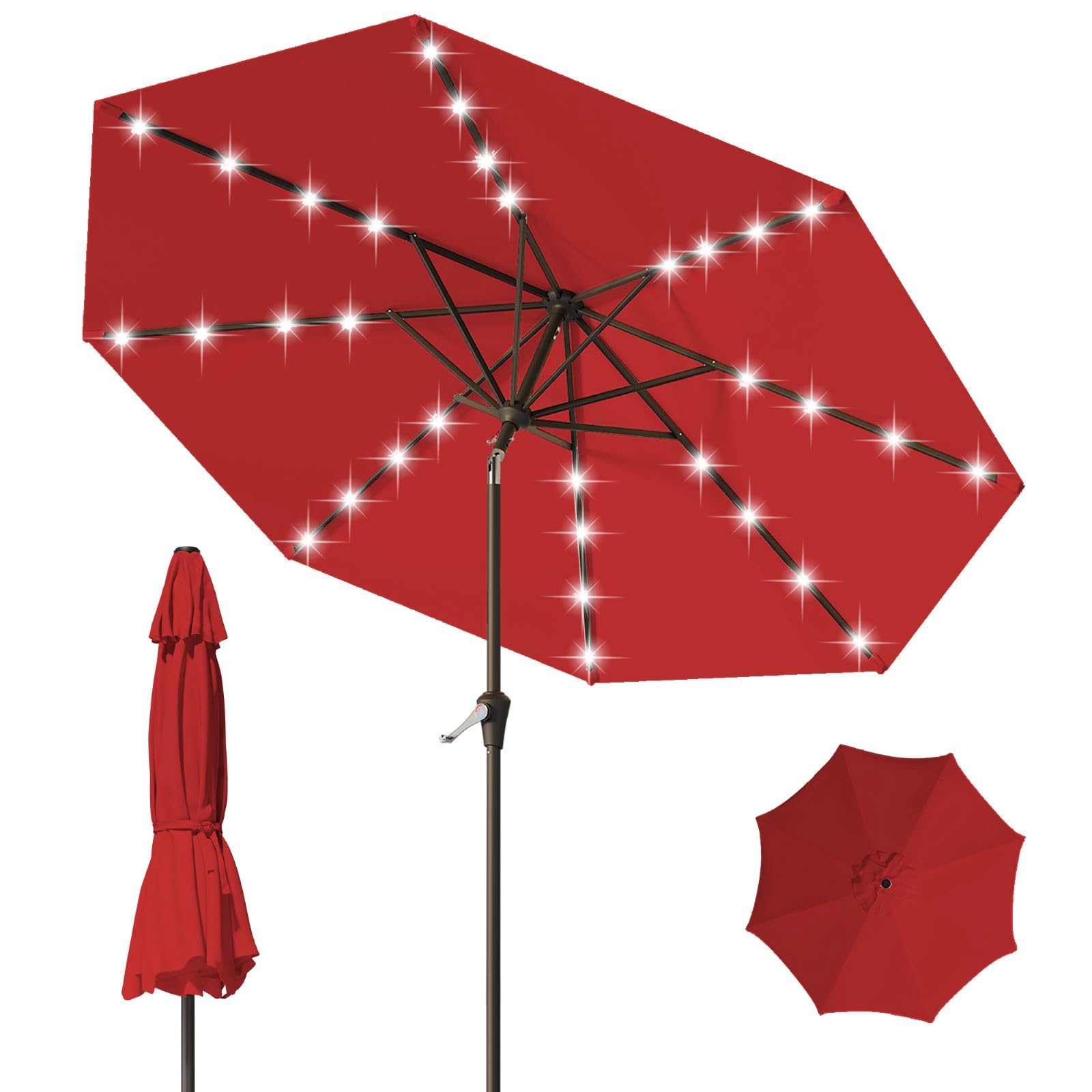 Tobeos 9FT Patio Umbrella with Solar Lights