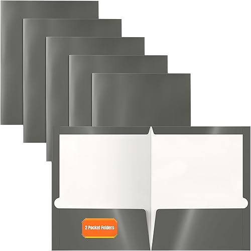Better Office Products Carpetas de papel gris laminado brillante de 2 bolsillos, caja de 25 unidades, tamaño carta, portafolios de papel gris,